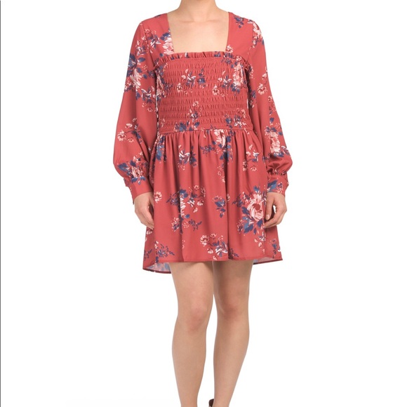 NWT BOHO BABYDOLL RUST FLORAL SWING MINI DRESS - Picture 3 of 9